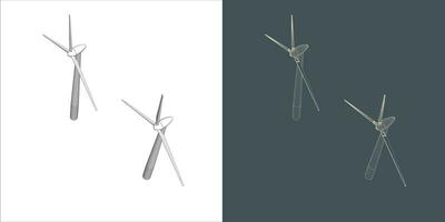 Vector windmill Wind turbine line Wire-frame style . Alternative renewable power generator - green energy