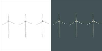 Vector windmill Wind turbine line Wire-frame style . Alternative renewable power generator - green energy