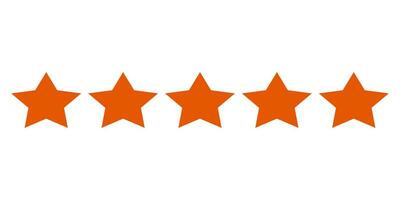 Five stars customer product rating review. Flat icon for apps and websites. Hand Drawn Vector illustration isolated on white. Simple and Asymmetric star symbol for Button, Online Ranking, Opinion.