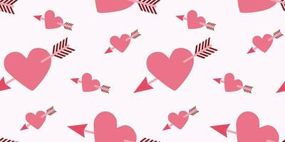 Vector Seamless pattern with Arrow-pierced Heart in flat style. Valentines Day background. Pink Romantic concept template for Wrapping paper, Wallpaper, Textile, Fabric, Card Design, Banner.