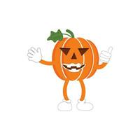 calabazas personaje dibujos animados, Víspera de Todos los Santos calabaza icono vector. plano diseño, Víspera de Todos los Santos de miedo calabaza con sonrisa, contento rostro, varios expresión. vector