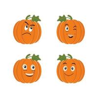 Pumpkins character cartoon, Halloween pumpkin icon vector. Flat design, halloween scary pumpkin with smile, happy face, various expression. vector