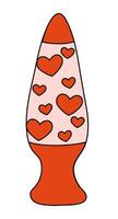 Vintage lava lamp. Retro concept. Heart shaped red liquid. Kawaii Element Valentine day. Romantic Y2k. Nostalgia 1980s. Groovy vibe. Vector illustration.