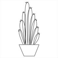 Continuous one line art drawing Cactus doodle vector and cactus plants outline minimalist design element