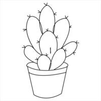 Single line art drawing Continuous hand drawn cactus illustration house plant in a pot doodle vector style