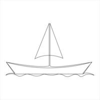 Single line art drawing continuous on sailboat icon and outline vector art minimalist design