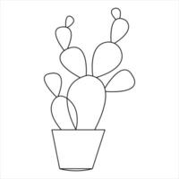 Single line art drawing Continuous hand drawn cactus illustration house plant in a pot doodle vector style