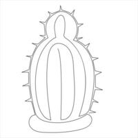 Continuous one line art drawing Cactus doodle vector and cactus plants outline minimalist design element