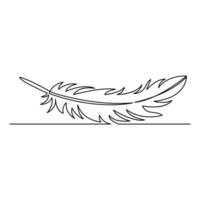 Bird feather drawing of continuous one line isolated outline vector illustration