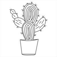 Continuous one line art drawing Cactus doodle vector and cactus plants outline minimalist design element