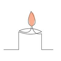 Candle light single line art drawing continuous vector isolated on white minimalist style