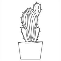 Continuous one line art drawing Cactus doodle vector and cactus plants outline minimalist design element