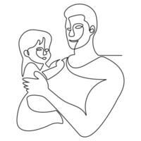 Happy father's day continuous single line art drawing and outline vector art illustration