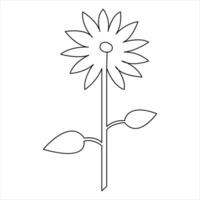 Continuous one line art drawing sunflower with leaf outline vector isolated and simple minimalistic