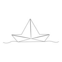 Paper boat continuous one line art drawing of outline vector art illustration