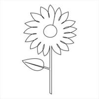 Continuous one line art drawing sunflower with leaf outline vector isolated and simple minimalistic