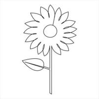 continuo uno línea Arte dibujo girasol con hoja contorno vector aislado y sencillo minimalista