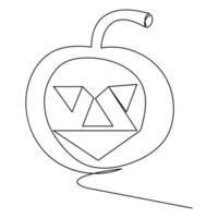 Halloween pumpkin with a face single line art drawing continuous vector outline illustration minimalism