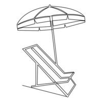 Continuous single line art drawing of beach umbrella and chair for summer holiday outline vector illustration