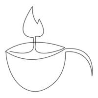 Continuous candle is burning fire drawing art by one line vector illustration minimalism design.