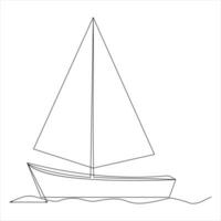 Single line art drawing continuous on sailboat icon and outline vector art minimalist design