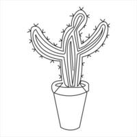 Continuous one line art drawing Cactus doodle vector and cactus plants outline minimalist design element