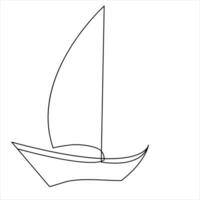 Single line art drawing continuous on sailboat icon and outline vector art minimalist design