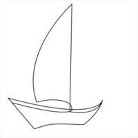 Single line art drawing continuous on sailboat icon and outline vector art minimalist design