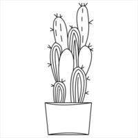 Continuous one line art drawing Cactus doodle vector and cactus plants outline minimalist design element