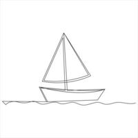 Single line art drawing continuous on sailboat icon and outline vector art minimalist design