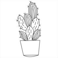 Continuous one line art drawing Cactus doodle vector and cactus plants outline minimalist design element