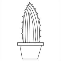 Single line art drawing Continuous hand drawn cactus illustration house plant in a pot doodle vector style