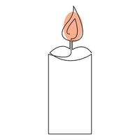 Continuous candle is burning fire drawing art by one line vector illustration minimalism design.