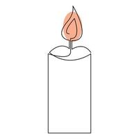 Continuous candle is burning fire drawing art by one line vector illustration minimalism design.