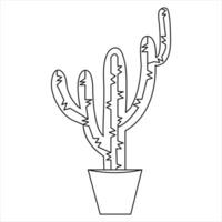 Continuous one line art drawing Cactus doodle vector and cactus plants outline minimalist design element