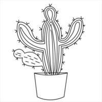 Single line art drawing Continuous hand drawn cactus illustration house plant in a pot doodle vector style