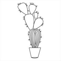 Single line art drawing Continuous hand drawn cactus illustration house plant in a pot doodle vector style