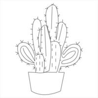 Continuous one line art drawing Cactus doodle vector and cactus plants outline minimalist design element