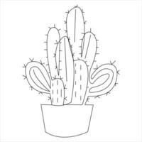 Continuous one line art drawing Cactus doodle vector and cactus plants outline minimalist design element