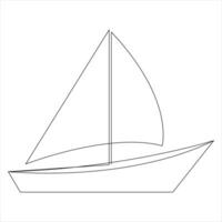 Single line art drawing continuous on sailboat icon and outline vector art minimalist design