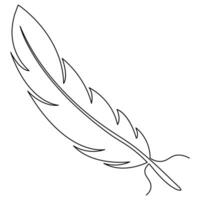 Bird feather drawing of continuous one line isolated outline vector illustration