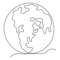 Global map green earth planet world ecology of continuous one line art drawing earth day outline vector illustration