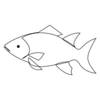 Continuous single line art drawing fish minimalist hand draw outline vector illustration