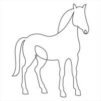 Continuous one line hand design horse animal minimalism style and outline vector art illustration symbol