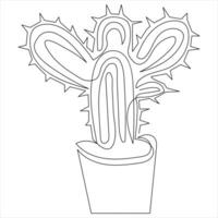 Continuous one line art drawing Cactus doodle vector and cactus plants outline minimalist design element