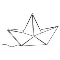 Paper boat continuous one line art drawing of outline vector art illustration