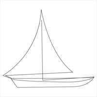 Single line art drawing continuous on sailboat icon and outline vector art minimalist design