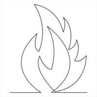 Single line art drawing fire flame illustration of outline vector hand draw concept icon