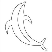 Dolphin fish outline vector illustration and minimalist design continuous single line art drawing