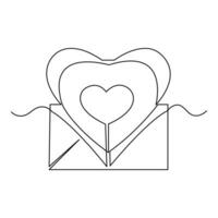 Continuous one line art drawing letter envelope with love celebration outline vector illustration